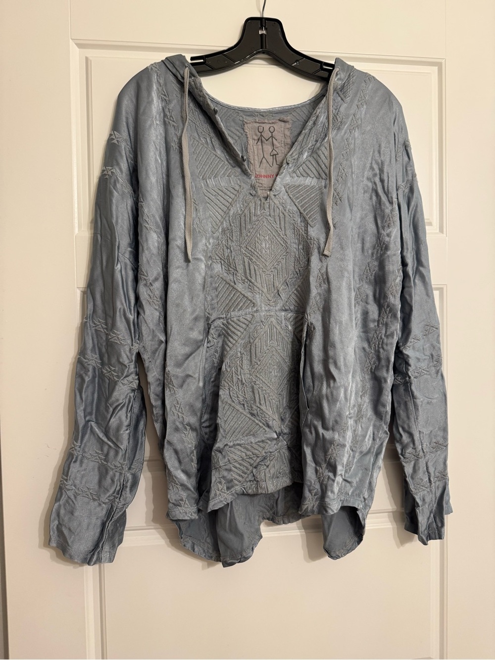 Johnny Was Womens small Textured Light Blue Hooded Pullover